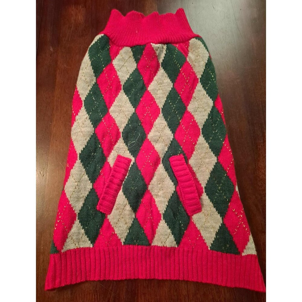 Red Argyle Knit Dog Sweater With Pockets LG Meijer